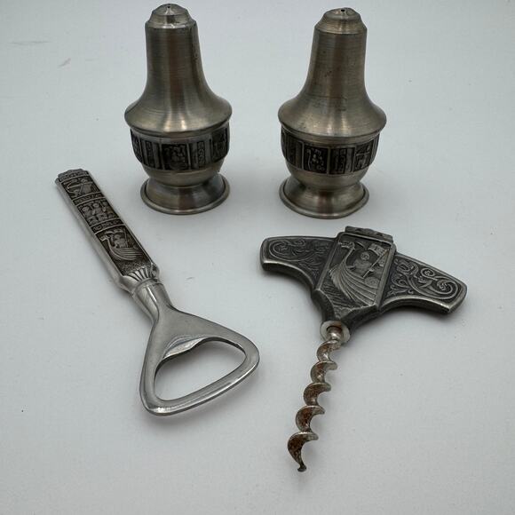 Kongetinn NORWEGIAN Pewter Bar Set Corkscrew Bottle Opener Viking Norway Nordic - Picture 6 of 8